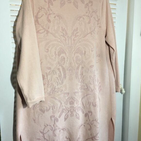CHICO'S jacquard sz 3 xl open front long knit cardigan pink 18" back shoulder - Picture 4 of 6
